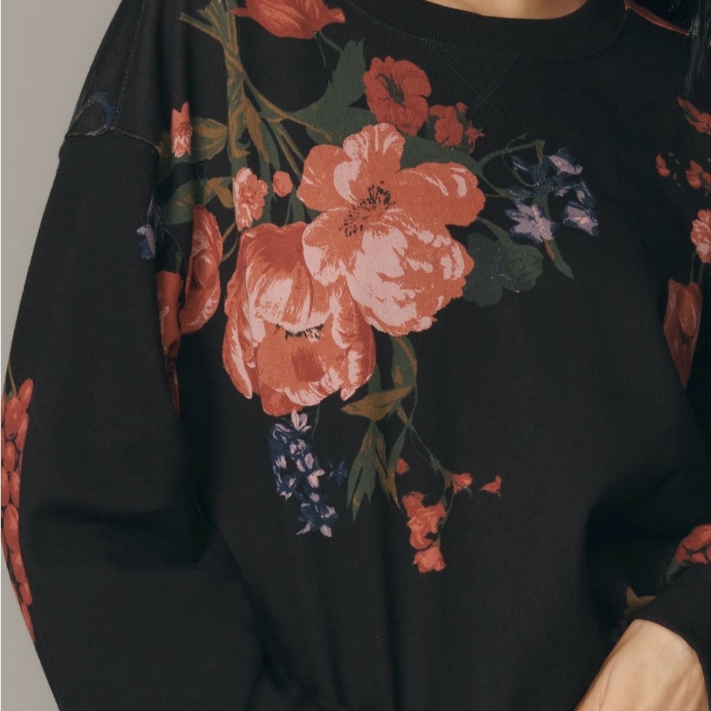 Pilcro Anthropologie Cropped Floral Black Sweatshirt - worn once